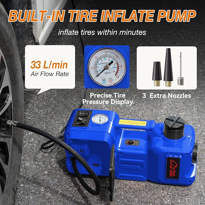 Electric Car Jack Kit with Hydraulic Lift 5-Ton, Tire Inflator Heavy-Duty 12V Floor Jack for Sedans,SUVs,MPVs & Trucks.Ideal for Tire Changes & Garage Repairs (Without Wrench)