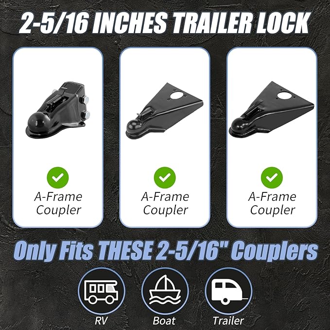 Trailer Hitch Lock for 2-5/16 Inch Coupler with Safety Chain Lock, Heavy Duty Anti-Theft Trailer Tongue Coupler Lock for RV, Boat, Dump & Cargo Trailers (Blue)