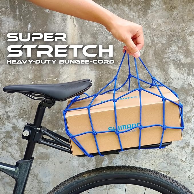 ONIPAX 15"x 15" High Elastic Bungee Cargo Net 2 PCS for Bicycle Motorcycle and 1 PCS Straps Luggage Fixed Rope