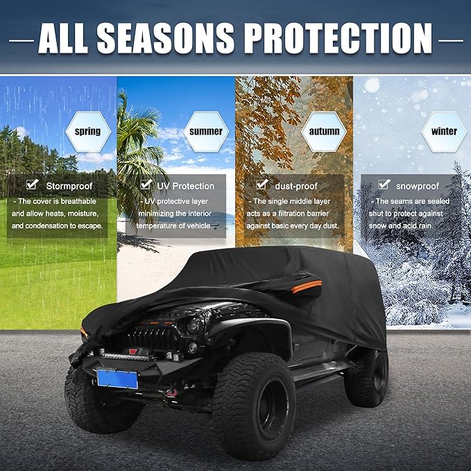 X AUTOHAUX Car Cover for Jeep Wrangler 2DR 2007-2017 Aluminum Film Outdoor Waterproof Sun Rain Snow Hail Protection with Driver Door Zipper