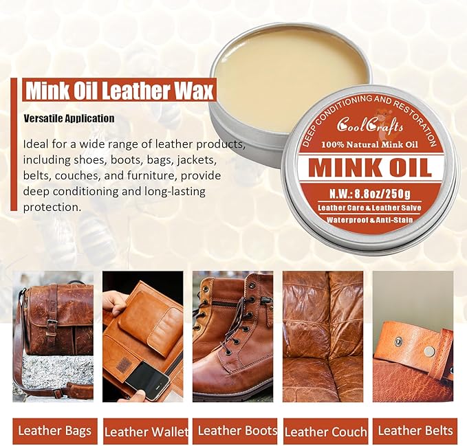Mink Oil for Leather Boots 8.8 OZ Boot Oil Leather Conditioner Cleaner for Shoes, Couch, Jacket