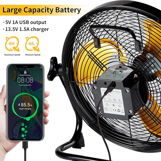 lcocove Outdoor Fan Can Running 5-24 Hours,Solar Powered Fan For Shed,Home,Ouside,Camping，with USB Output For Emergency Situation Without Electric