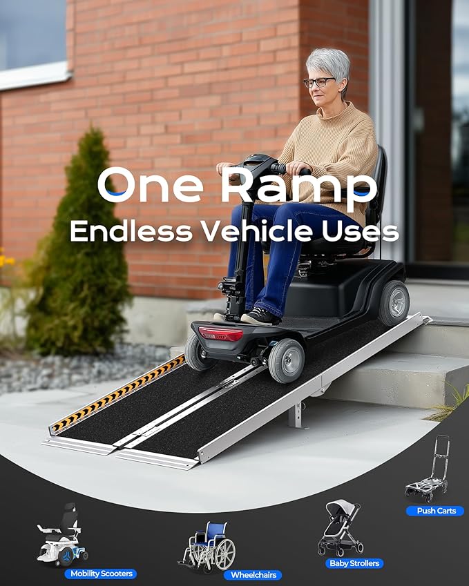 Portable Wheelchair Ramp 5FT, Non-Skid Aluminum Ramps for Wheelchairs for Home Steps, 800 LBS Capacity Handicap Ramp for Doorway, Threshold, Front Porch, Entry, Stairs