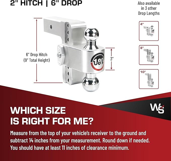 Weigh Safe 180-Degree Trailer Hitch - Adjustable Trailer Hitch for Towing - Compatible with 2.5" Receivers - 6" Drop, Chrome-Plated Tow Balls, 18,500 GTW, 1-Piece Lock Set