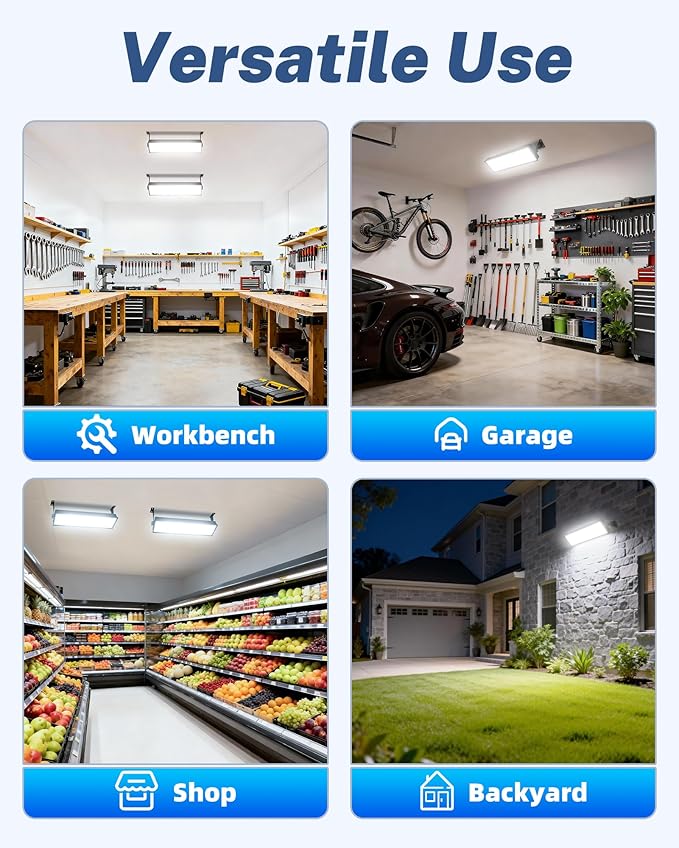 100W LED Shop Light, 14000LM 6000K Plug in Garage Light with 6FT Power Cord, IP66 Waterproof Work Bench Shop Lights for Garage, Workshop, Warehouse, Outdoor, Yard, Garden