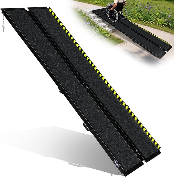 10 FT Portable Wheelchair Ramp - Non-Slip Aluminum Folding Handicap Ramp for Easy Door Threshold Access - Lightweight & Durable for Home Steps, Stairs, Doorways, Matte Black