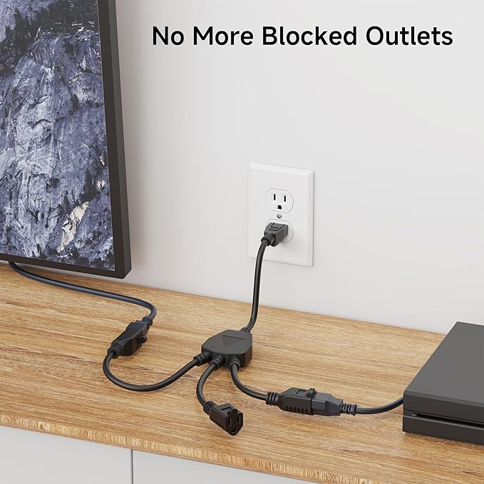 [ETL Listed] Cable Matters 2-Pack 3 Outlet Power Splitter Cord - 1.5ft, NEMA 5-15P to 3X NEMA 5-15R, 16 AWG Outlet Saver, 3 Way Extension Cord Splitter