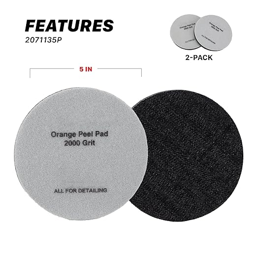 Maxshine 5" Universal 2-Pack 2000 Grit Black Denim Orange Peel Remover Polishing Pads – Hook & Loop for Easy Attachment – Professional Pad for Paint Texture Leveling & Detailing