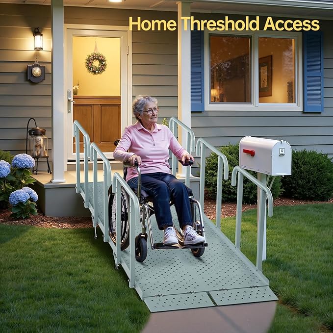 10'L x 36" W Portable Wheelchair Ramp with Handrails, Non-Slip Heavy Duty Handicap Ramp 850lbs Load Capacity, Wheelchair Ramp for Home Steps, Stairs, Doorway