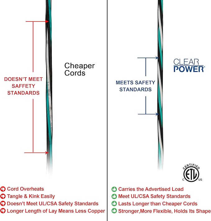Clear Power 16 Gauge 3Prong Cords (Lighted Locking Connector, Black, 80 ft)