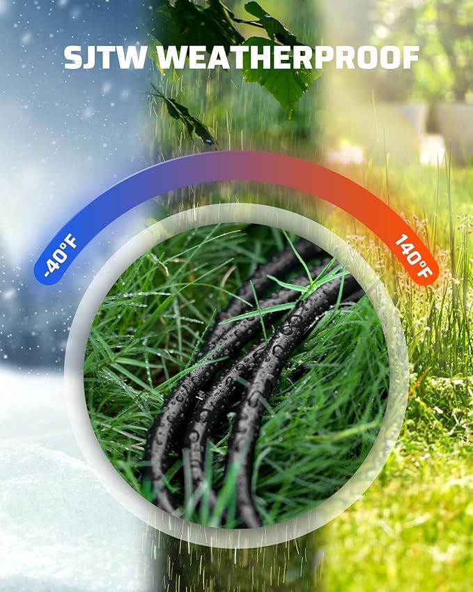 DEWENWILS 25Ft Outdoor Extension Cord Multiple Outlets, Evenly Spaced 3 Outlets Plugs with Safety Cover, 16/3 SJTW Weatherproof Wire for Outdoor String Lights and Holiday Decorations, ETL Liste