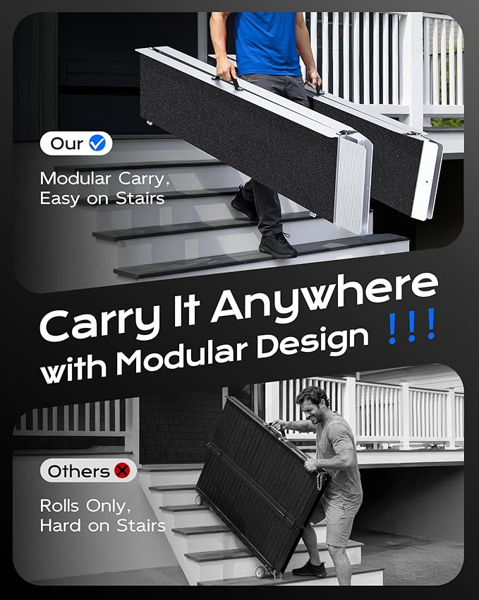 Wheelchair Ramp 12FT with Support Legs, Non-Skid Aluminum Ramps for Wheelchairs for Home Steps, 800 LBS Capacity Handicap Ramp for Doorway, Threshold,Front Porch, Entry, Stairs