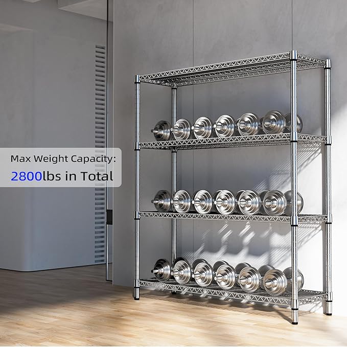 M MZG 2800 LBS 59" W 4 Tier Storage Shelves Rack Metal Wire Shelving Unit, Storage Standing Shelf Organizer for Laundry Bathroom Kitchen Pantry Garage Utility Room, Chrome 17.7" D x 59.1" W x 70.4" H
