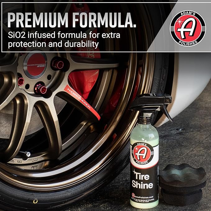 Adam's Polishes Tire Shine Combo - Spray Tire Dressing W/ SiO2 For Non Greasy Car Detailing | Use W/Tire Applicator After Tire Cleaner & Wheel Cleaner | Gives A Ceramic Coating Car Wax