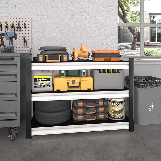 40" W Garage Shelving Heavy Duty,1500LBS Loads Adjustable Garage Storage Shelves,3-Tier Metal Storage Racks and Shelving Units,Utility Rack Shelves,40" W x 18" D x 36" H,White