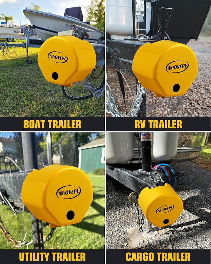 Heavy Duty Trailer Hitch Locks: Universal Fit 1-7/8", 2" and 2-5/16" Couplers, Reinforced Solid Steel Tow Lock for Trailer Tongue, Anti Theft Coupler Lock for RV, Cargo, Boat, Camper, Utility (Yellow)