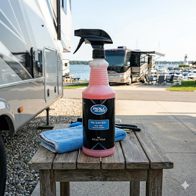 Poli Glow Poli Slick Seal Ceramic Spray Detailer – 16 oz | Silica Polymer Sealant for Boats, RVs & Cars | High-Gloss, Hydrophobic, UV Protection, Last 6+ Months, No Buffing Needed | Made in USA