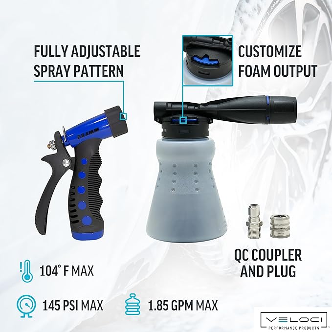 Veloci Performance MTM Hydro GHF1 Low Pressure Garden Hose Foam Cannon and Sprayer Gun for Car Wash, Cleaning Decks and Recreational Vehicles