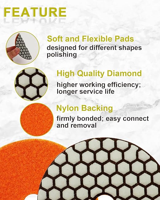 Dry Diamond Polishing Pads 4"/100mm - 8pcs Grit 200 Polish Pad Kit for Granite Marble Artificial Stone Quartz for Angle Grinder SANLEETEK