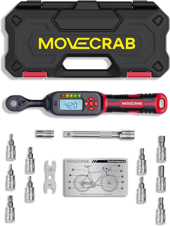 Bike Digital Torque Wrench 1/4" Drive 15-Piece Kit | 1.5-30 N.m / 1-22 Ft.lb Torque Range for MTB & Cycling Maintenance