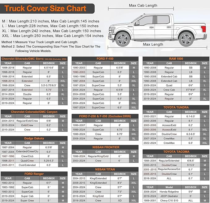 Kayme 7 Layers Truck Cover Waterproof All Weather, Heavy Duty Outdoor Pickup Cover Sun Uv Rain Protection, Universal Fit for Ford F-250, Silverado 1500 2500 3500, Nissan Titan.(Length Up to 248 inch)