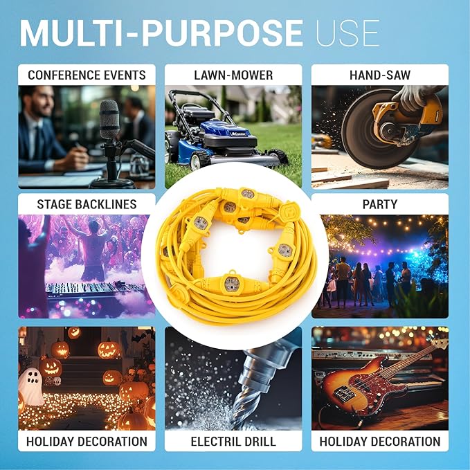 COLSEN Extension Cord with Multiple Outlets – 25 ft Heavy Duty 16 Gauge Power SJTW Cable, 15 Amp 3 Prong 6 NEMA Multi Plug, 16 AWG Male to Female Connector, 5-15R Female Socket, Outdoor/Indoor Yellow