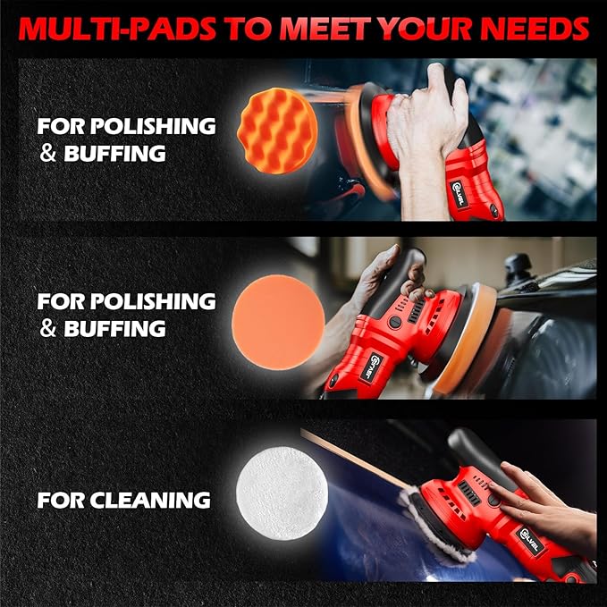 SILVEL Cordless Car Buffer Polisher, 2 X 2000mAh 24V Batteries, 2800 - 5800 RPM Car Polishing Kit with 5 Inch Car buffer Waxer Kit, Car Polishing Machine,6 Variable Speed for Car Detailing