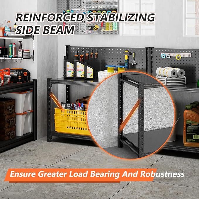 Widened Heavy Duty Workbench with Pegboard, 3000LBS Capacity Work Table with Reinforce Stable Side Beams, Metal Workstation for Garage Warehouse Workshop Office, 47.2" H x 47.2" W x 18.9" D, Black