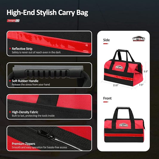Car Roadside Emergency Kit with Jumper Cables, Auto Road Side Safety Kit for Vehicles - with Premium Carry Bag, Repair Tool Set, Folding Shovel, for Men, Women, Teenagers