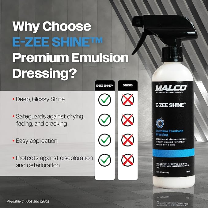 Malco E-ZEE Tire Shine Spray – Premium Emulsion-Style Dressing for All Vehicle Tires/Produces Deep Glossy Shine / 16 oz. (118116)