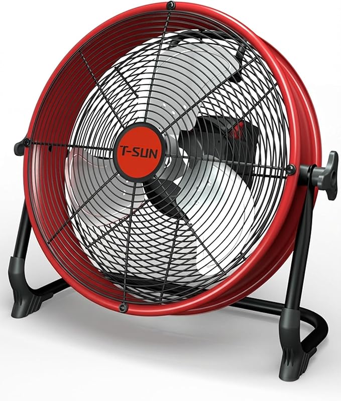 T-SUN 12" Battery Power Floor Fan Compatible with Mil-wau-kee Battery, Portable Fan with AC Adapter and USB Output, Stepless Speed Cordless Fan, Metal High Velocity for Jobsite Outdoor Camping