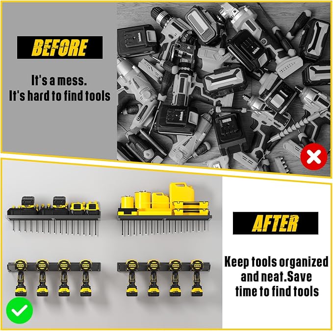 MOOMSINE Power Tool Organizer Wall Mount, Heavy Duty Tool Organizers and Storage, Cordless Drill Holder and Battery Shelf, Metal Storage Rack for Garage Organization (Drill 2 racks & 2 shelves)
