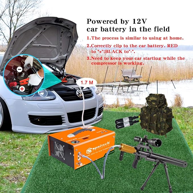 PCP Air Compressor,Auto-shutoff 4500Psi/30Mpa Oil/Water-Free Set-pressure Air Gun and Paintball Tank Pump with Water/Oil Separator,Built-in Power Adapter(110V AC or 12V Car Battery)