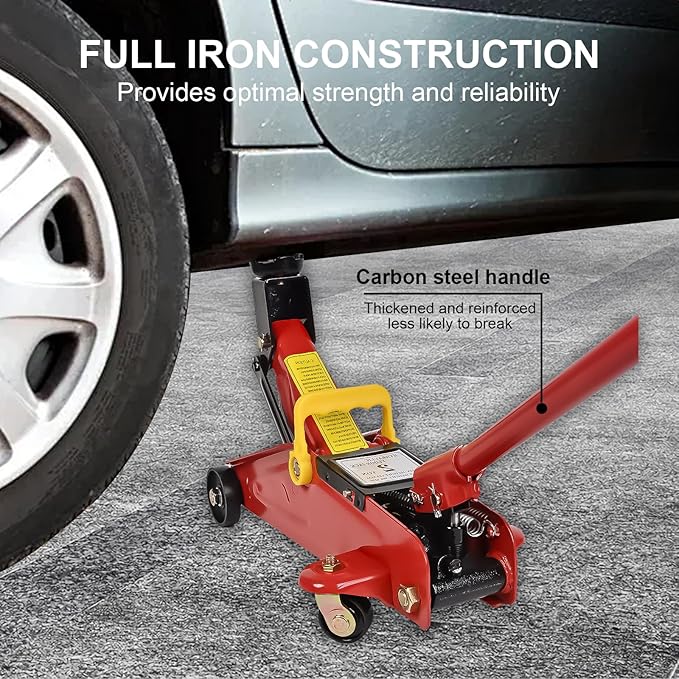 A A IN AA095 2 Ton Hydraulic Floor Jack,Low Profile Hydraulic Trolley Service/Floor Jack,Lifting Range 5.7"-13", Red
