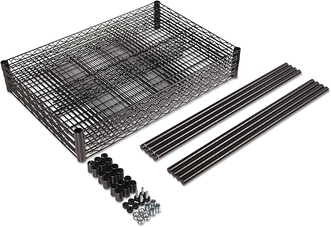 Alera ALE Industrial Heavy-Duty Wire Shelving Starter Kit, 4-Shelf, 48w x 24d x 72h, Black
