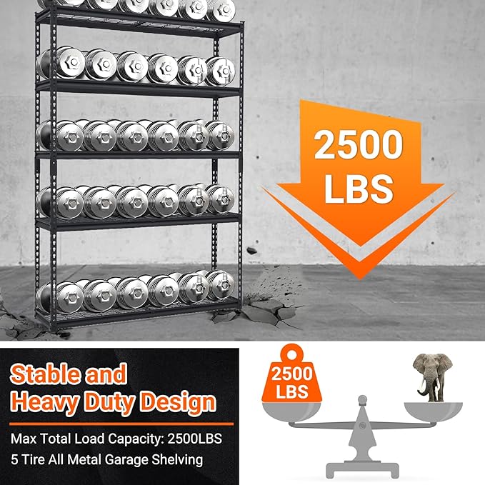 Towallmark Heavy Duty Storage Shelves 48 * 18in, 5 Tier Garage Storage Shelving, Adjustable Metal Storage Shelf Unit, Easy Assemble Garage Storage Shelving