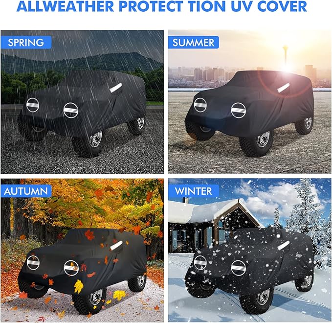 NEVERLAND Car Covers for Jeep Wrangler 2 Door Waterproof Car Covers, All Weather Protection Jeep Sun Rain Protection for Wrangler 2 Door Fits JK JL 2007-2025 Outdoor Covers Black
