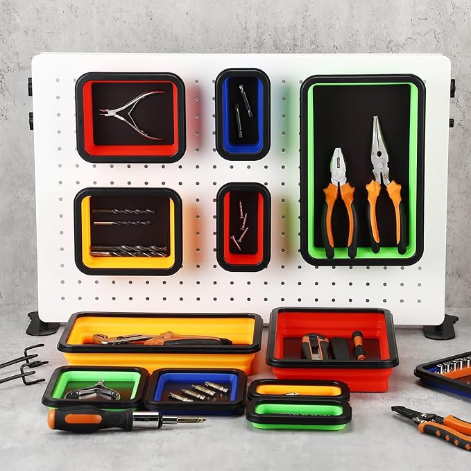 12 Pcs Collapsible Magnetic Parts Tray Set Foldable Tool Storage Organizer Magnetic Tray 3 Different Size Collapsible Bowl for Screw, Bolts, Nuts, Washers, Pins, Tool Gift for Men(Multicolor)