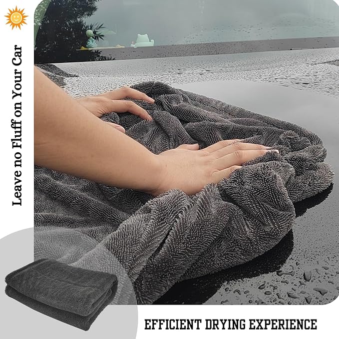 Extra Large 24x36 Car Drying Towels, 1300GSM Absorbent Microfiber, Double Twisted Velvet, Rinse-Free Streak-Free, One Pass Soft Efficient Drying, for Car Detailing, SUV Truck Exterior Care