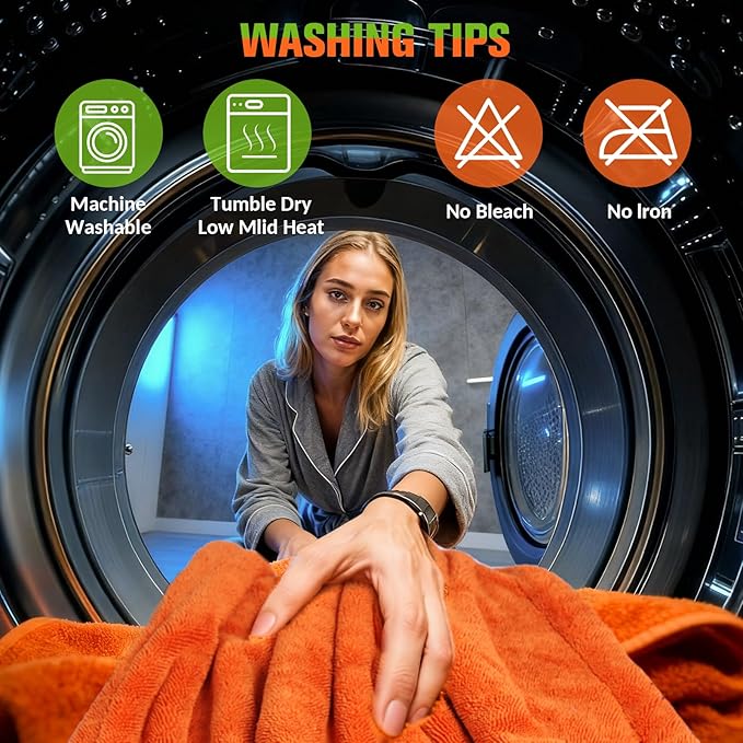48”x24” Car Drying Towel, XXL Dual Sided Microfiber SUV Cleaning Towel 1300GSM Lint-Free & Scratch-Free Super Absorbent RV Drying Cloth Machine Washable (Black-BrightOrange)