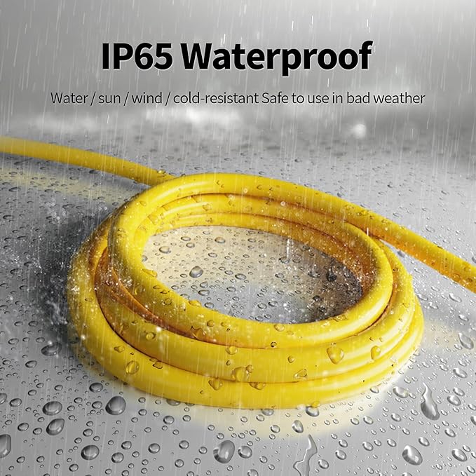POWGRN 2 Pack 6 ft 12/3 Outdoor Extension Cord Waterproof Heavy Duty with Lighted Indicator End 12 Gauge 3 Prong, Flexible Cold-Resistant Long Power Cord Outside, 15Amp 1875W Yellow ETL Listed