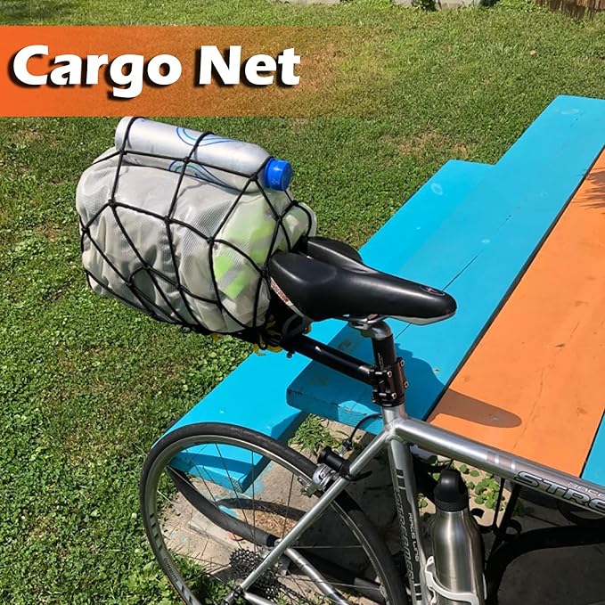 Cargo Net 15"x15" Stretches to 30"x30" with Thicken Hooks | Natural Latex Core, Tight 2”x2” Mesh Small Heavy Duty Bungee Net for Motorcycle Helmet, Bike, ATV, UTV, Luggage (Black, 2 Pack)