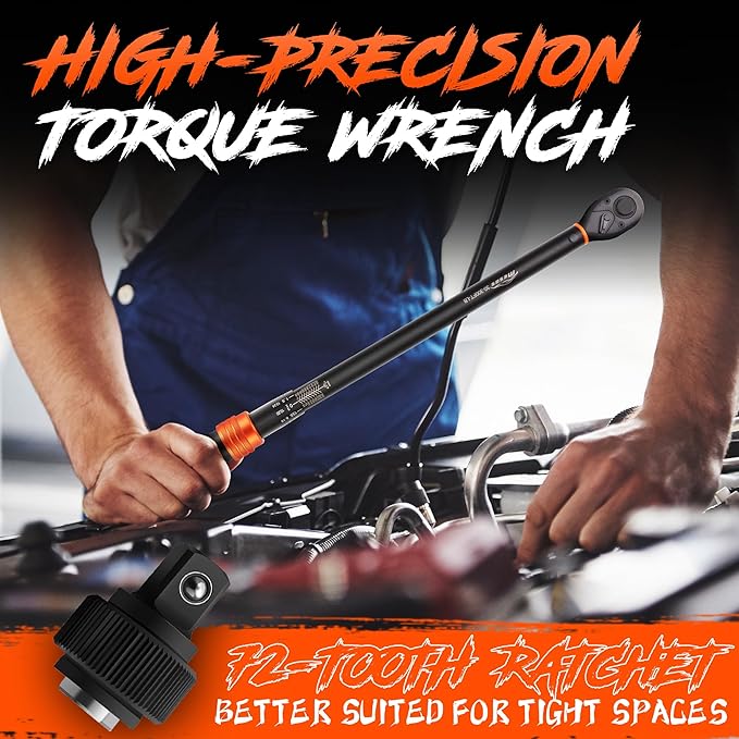 1/2-Inch Drive Click Torque Wrench 30-300 Ft.Lb/40.7-406.8 Nm, Dual-Direction 72 Tooth Adjustable，Dual Range Scale, ±3% High Precision Torque use Product Assembly and Car Repair