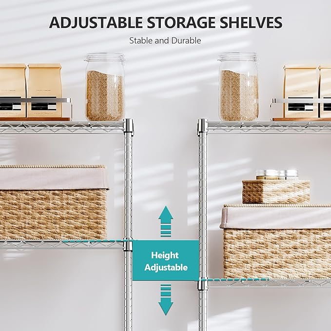 IZEUK 4-Tier Chrome Metal Storage Shelves, Adjustable Wire Shelving Unit Organizer for Kitchen, Bathroom, Home, 1000 lbs, 13.7" D x 23.6" W x 53.4" H
