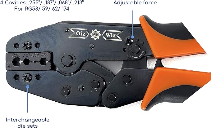 Professional RF Coax Ratchet Crimp Tool RG58 RG59 RG62 RG174 .255" .187" .068" .213" G-H3A4