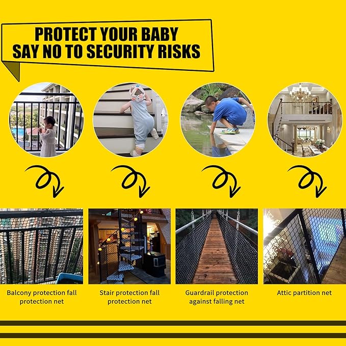 Climbing Cargo Net for Kids Outdoor Balcony & Playground Safety Net - Knotless Polyester Sports Netting