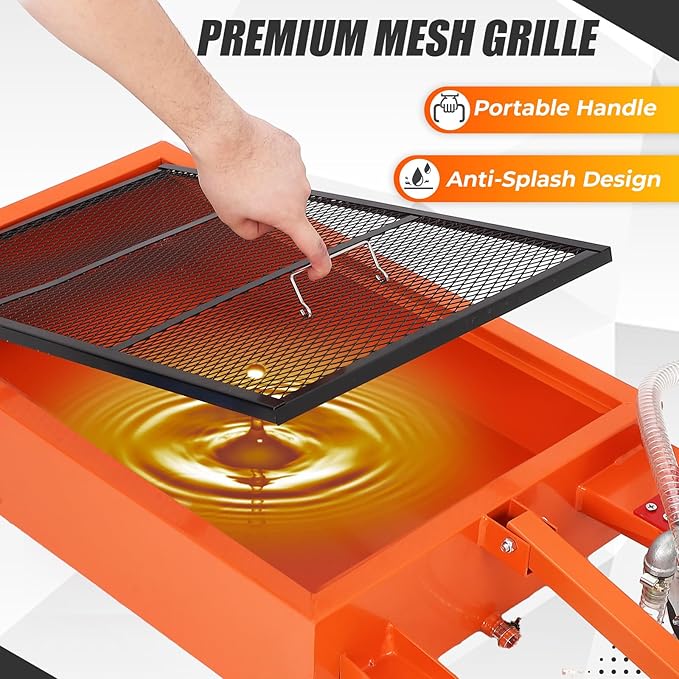 20 Gallon Oil Drain Pan, Low Profile Oil Drain Pan with Manual Pump, Oil Change Pan with 8.2 Ft Hose & Folding Handle, Rolling Oil Drain Tank for Truck, RVs, Buses