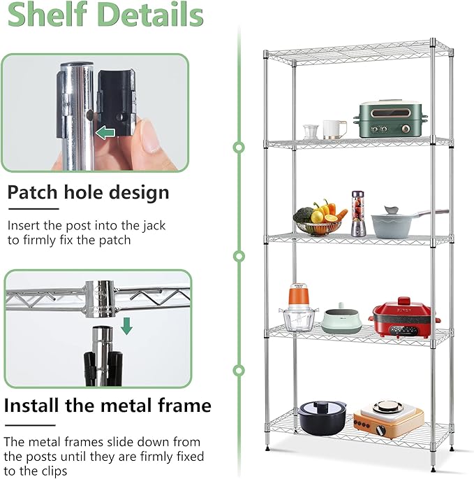 FDW 14" D×24" W×60" H Wire Shelving Unit Metal Commercial Shelf with 5 Tier Layer Rack Strong Steel for Restaurant Garage Pantry Kitchen Garage,Chrome