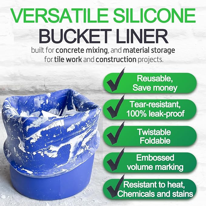 5 Gallon Bucket Liner Reusable Silicone Bucket Liners for thinset and Concrete Mix,Flexible,Hardwearing (Blue 5 Gallon Liner)