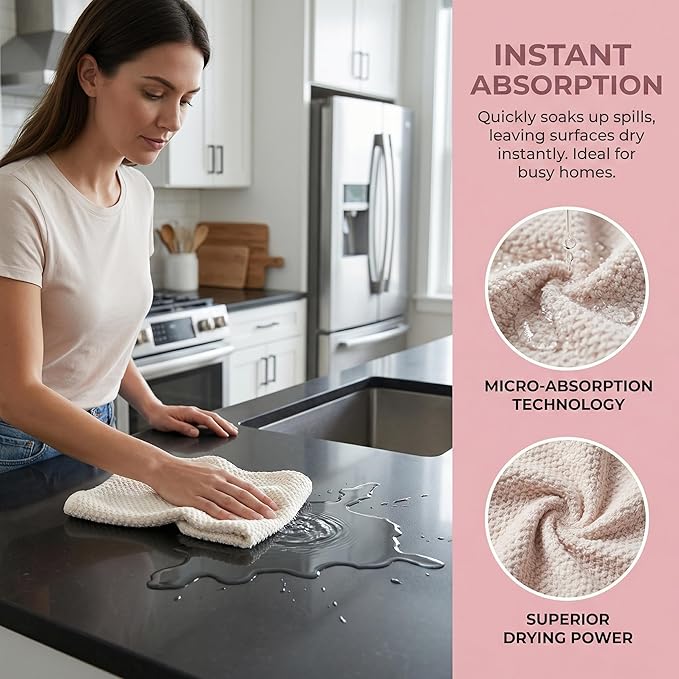 Ha-Fish&Flame-Gua Microfiber Cleaning Cloths 6-Pack, Super Absorbent Towels with Corn Grain Texture, 12x16 Inches for Kitchen Dishes, Countertops & Household Cleaning
